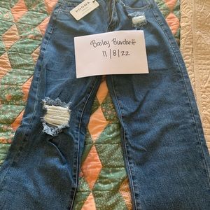 Elizabeth Dark Wash High Rise Straight Slit Jeans